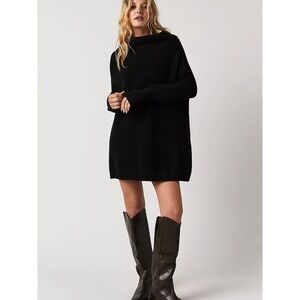 Free People Ottoman Slouchy Tunic Sweater Black, Size S VERY OVERSIZED